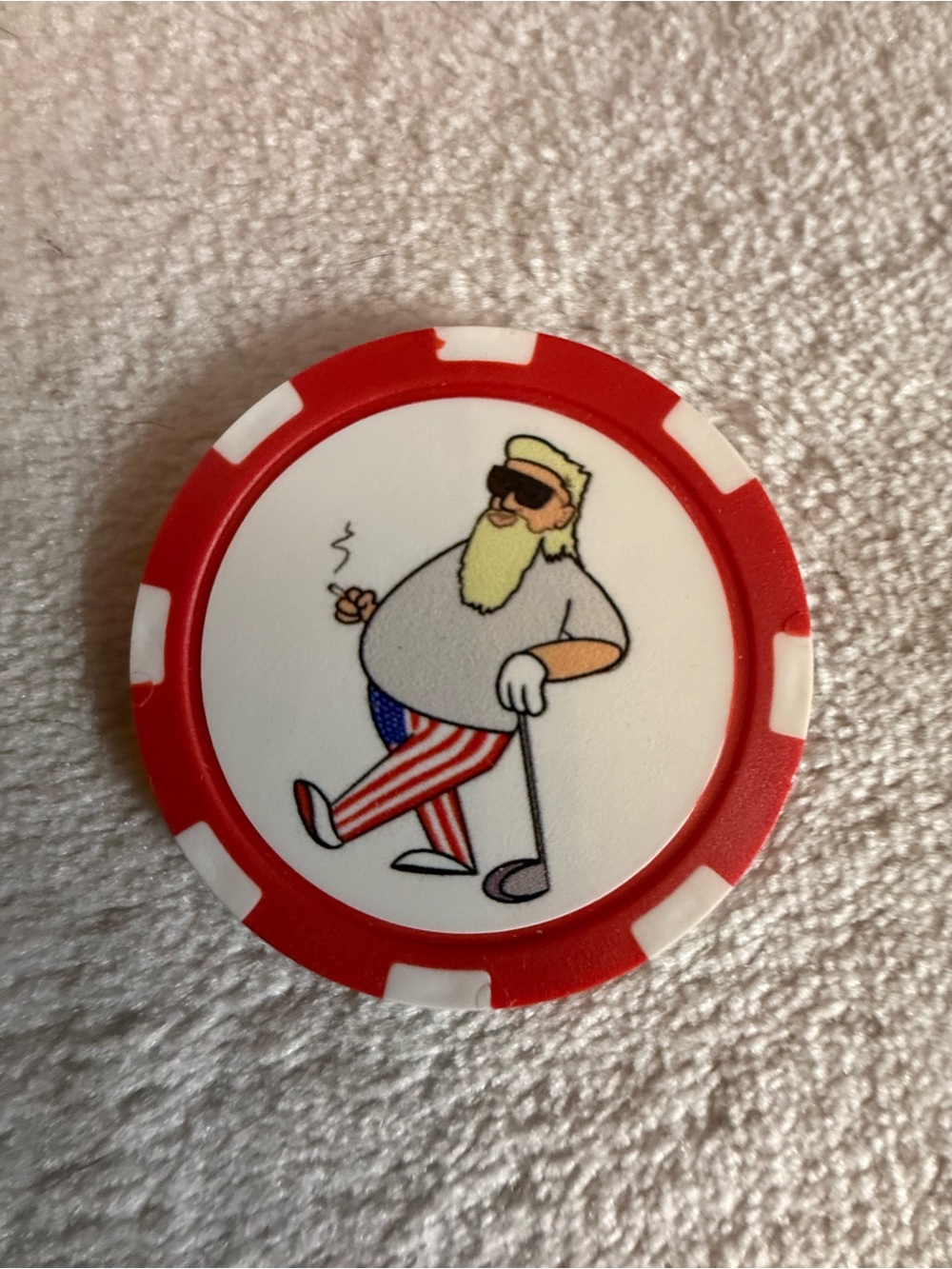 John Daly Poker Chip with Patriotic Golfer Graphic - Red & White